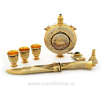 0013935 Златоуст Питейный НАБОР "Охотничий". позолота, Фианиты, Нефрит, в П/У