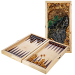 0069804 Янтарь Нарды "Медведь и Волк" 46*23 см янтарь,дуб