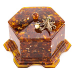 0059626-НП/осьминог Изделия из янтаря ШКАТУЛКА "ШЕСТИГРАННАЯ" 12*12*9см