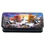 202560 Шкатулка с худ росписью "Зима в деревне",перлам,14*6*3 см