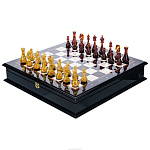 Шахматный ларец с янтарными фигурами "Европа" 49х49 см