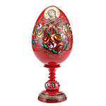 0063494/25см ЯЙЦО Пасхальное "БМ СЕМИСТРЕЛЬНАЯ" на подставке Красное Цветы  дерево/лак