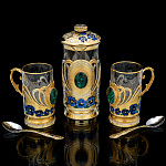 0069365 Златоуст НАБОР ЧАЙНЫЙ "ЦВЕТЫ" френч-пресс+2 подст