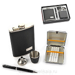 28345 НАБОР ПОДАРОЧНЫЙ МУЖСКОЙ:фляга, портсигар, ручка, рюмка,в П/У