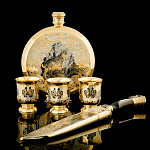 0057227 Златоуст Набор охотника ZF-20882 (Фляжка + 3 рюмки охотн + нож ц/м) РЫСЬ