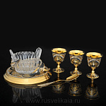 0021528/МЗ/198/36Златоуст Икорница "Белуга" с ложкой+3 стопки (черн.серебра) в П/У (198/36)