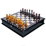 Шахматный ларец с янтарными фигурами "Петербург" 48х48 см