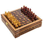 Шахматы с инкрустацией и фигурами из янтаря 28х28 см