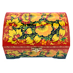 69914/14*9см Хохлома Шкатулка-сундучок"ЗОЛОТЫЕ ЦВЕТЫ" красный фон Р3 