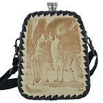 0080865 ФЛЯГА в кожаном чехле 0,7л 509 (белая кожа, темный рисунок)