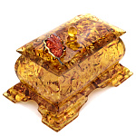 0068510/НП  Изделия из янтаря ШКАТУЛКА прямоугольная "Дубовый лист" 15*10*9см