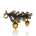 0045240/1174.4 Брошь Листик Желуди (коньячный)