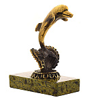 0034516/ФР Нат.камень СКУЛЬПТУРА "Дельфин" Змеевик Бронза