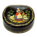 0061400-8*7см Лаковая миниатюра Палех ШКАТУЛКА "ПАСТУШКА" Бахирева