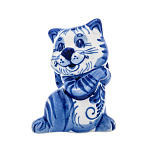  Гжель Скульптура КОТ С БАНТОМ  высота 9 см