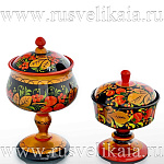 160091/10*12см Хохлома САХАРНИЦА НА НОЖКЕ (с крышкой)