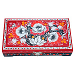 202694 ХОХЛОМА ШКАТУЛКА "Серебряные цветы" 18*10*4 (красный фон) Р11