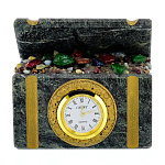 29030 Нат.камень Настольные часы"Сундучок" 11*10*6см Змеевик(3569)