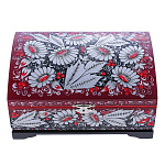 0072748/20*14см Хохлома Шкатулка-сундучок"ЦВЕТЫ СЕРЕБРИСТЫЕ" красный фон Р21/Р83