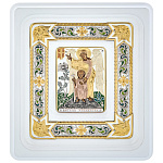 0025341-ок.11,5*13 Икона мельхиор "Ангел-Хранитель" белый  (лик береста, эмаль) МДФ белый