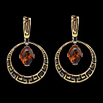 821973/9,66г  Серебро 925* СЕРЬГИ вст. Янтарь р/п