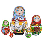 0072139 Сувенир МАТРЕШКА КУРИЦА  белая,платок голубой 5 мест 8 см