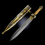  Златоуст КИНЖАЛ "ЦЕЗАРЬ" ЦМ ножна ст.У10А-7ХНМ ник/зол/черн/кабашоны рук.бук с мет.проставка