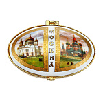 26042 /1116 Шкатулка фарфоровая "Москва" 9см овальная золотая