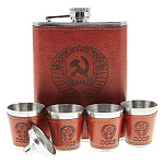 00168146 НАБОР ПОДАРОЧНЫЙ МУЖСКОЙ "ГЕРБ СССР" ФЛЯГА+4 СТОПКИ+ВОРОНКА(корич)