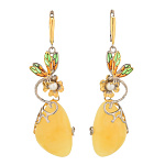 0068253/15,78г Серебро 925* СЕРЬГИ вст.Янтарь/позолота/родий