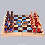 8874-Державы Сувенир ШАХМАТЫ дорожные "СВЕРХДЕРЖАВЫ" доска 29*29 фигуры 4,5-7см 