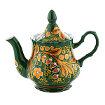 0080292 ХОХЛОМА чайник "Ландыши" зеленый фон (форма 4) 0,7