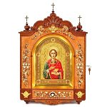 11288 Янтарь Киот с иконой "Целитель Пантелеймон"настенн.60*40см Янтарь, корень Вавоны