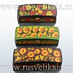 0026850/зеленая-29*10см   Хохлома Шкатулка 3 ОТДЕЛЕНИЯ 29*10см Р70