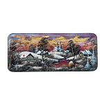 201816 ШКАТУЛКА с худ. росписью Деревенский пейзаж. Зима перламутр 14,5*6,5*3 см