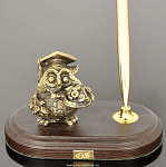 0139203/ручка Бронза Скульптура "Сова-купец" подст.дерево