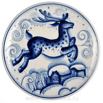 0016888/Ж-26см Гжель Тарелка настенная "Жар-птица" в ассортименте Д26см Авт. Алехин С.С.