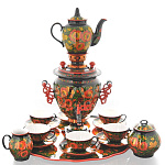  ХОХЛОМА Сервиз на 6п"Чаепитие"Самовар 3л+поднос+чайник+сахарница