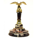 7990 Нат. камень Печать "Двуглавый Орел" Яшма, Цирконий, Бронза, Хрусталь, позолота, выс.18см  