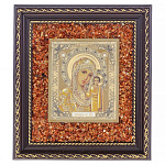 Настенная янтарная икона "Божья Матерь Казанская" 19х22 см