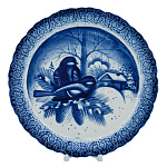 0076180 Гжель ТАРЕЛКА декоративная ПТИЦЫ СИНИЧКИ  d-23 см