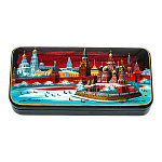 201697 Шкатулка с худ росписью "Москва. Кремль" перламутр, 15*7*3,5 зима