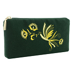 Очечник бархатный с вышивкой "Птица". Темно-зеленый