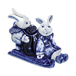 0024526 Гжель Скульптура "Зайцы на санях" Авт. Черновы В. и Л.  