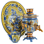 0078173 Самовар электрический ЛАНДЫШ на голубом желудь 3 предм.,поднос овал