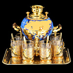 0060434/НБ Златоуст НАБОР С САМОВАРОМ  3л. +поднос + 6 подстаканников