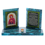 0039537/8803 Нат.камень ИКОНА наст."Умягчение злых сердец" змевик 180*70*105мм 740гр