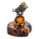 300663-Сувенир из Янтаря Знак Зодиака "ТЕЛЕЦ"(бронза+янтарь)