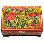 00647291/20*14см Хохлома Шкатулка-сундучок"ПТИЦА.МАЛИНА" красный фон Р21/Р83