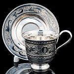 0055800 Серебро 875* ЧАЙНАЯ ПАРА  гравировка, чернение серебра 193,8гр 193,8